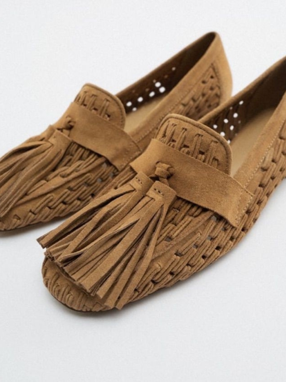 NWT Zara Leather Tassel Woven Loafers – Tan